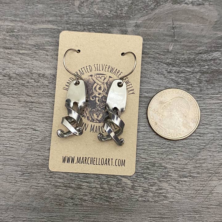 Marchello Art - Wholesale Dangle Earrings - Stainless Steel Spiral Recycled Escargot Fork Earrings