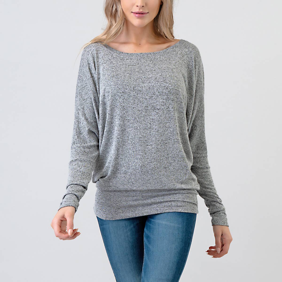 Heimious - Vente Haut en maille – femme - Haut en tricot Hacci à manches longues et col rond à manches Dolman, 270133