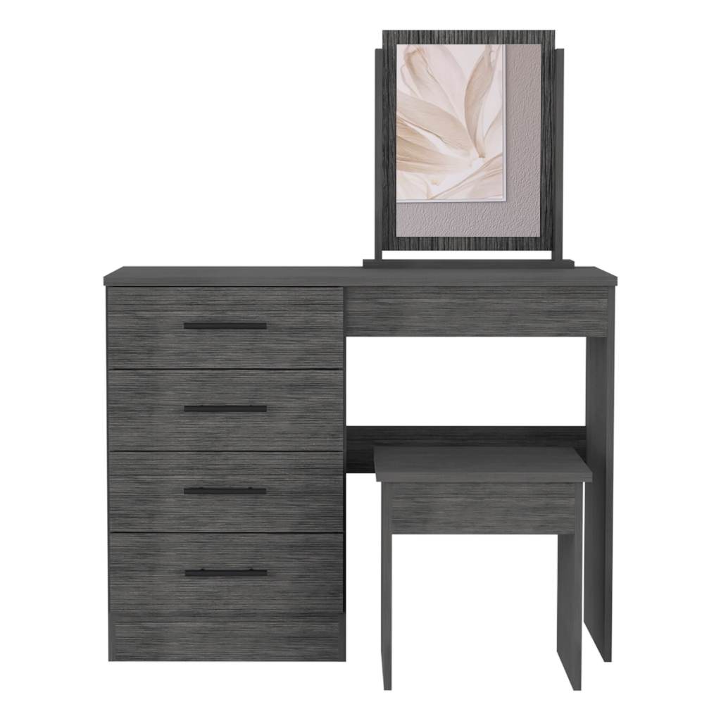 TUHOME FURNITURE - Wholesale Vanity Mirror - Kaia Makeup Dressing Table, Four Drawers, One Mirror, Stool4