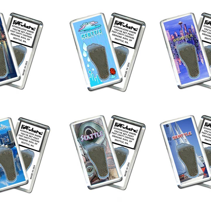 Seattle FootWhere® Souvenir Magnet. 72 pieces/ 6 assorted styles. for wholesale by FootWhere- USA Group, Inc.