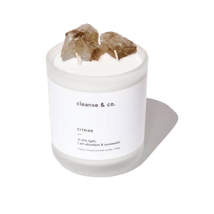 Cleanse & Co. - Wholesale Jar/Filled Candle - Citrine Intention Crystal Candle - abundant & successful
