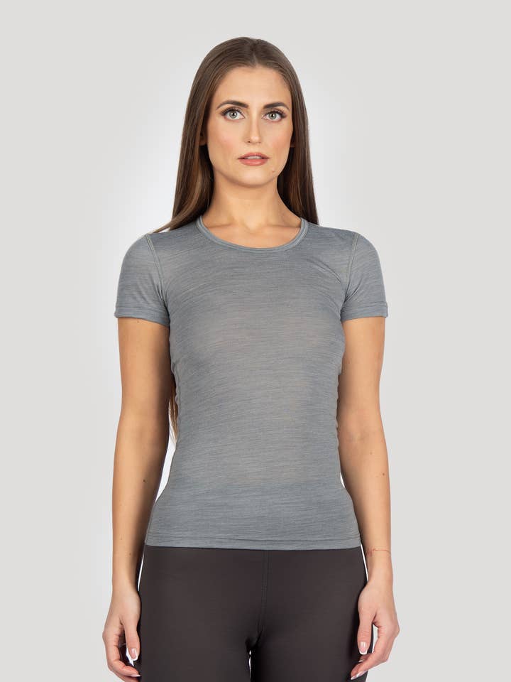 Damen Merino T-Shirt Hellgrau für den Großhandel von linenease