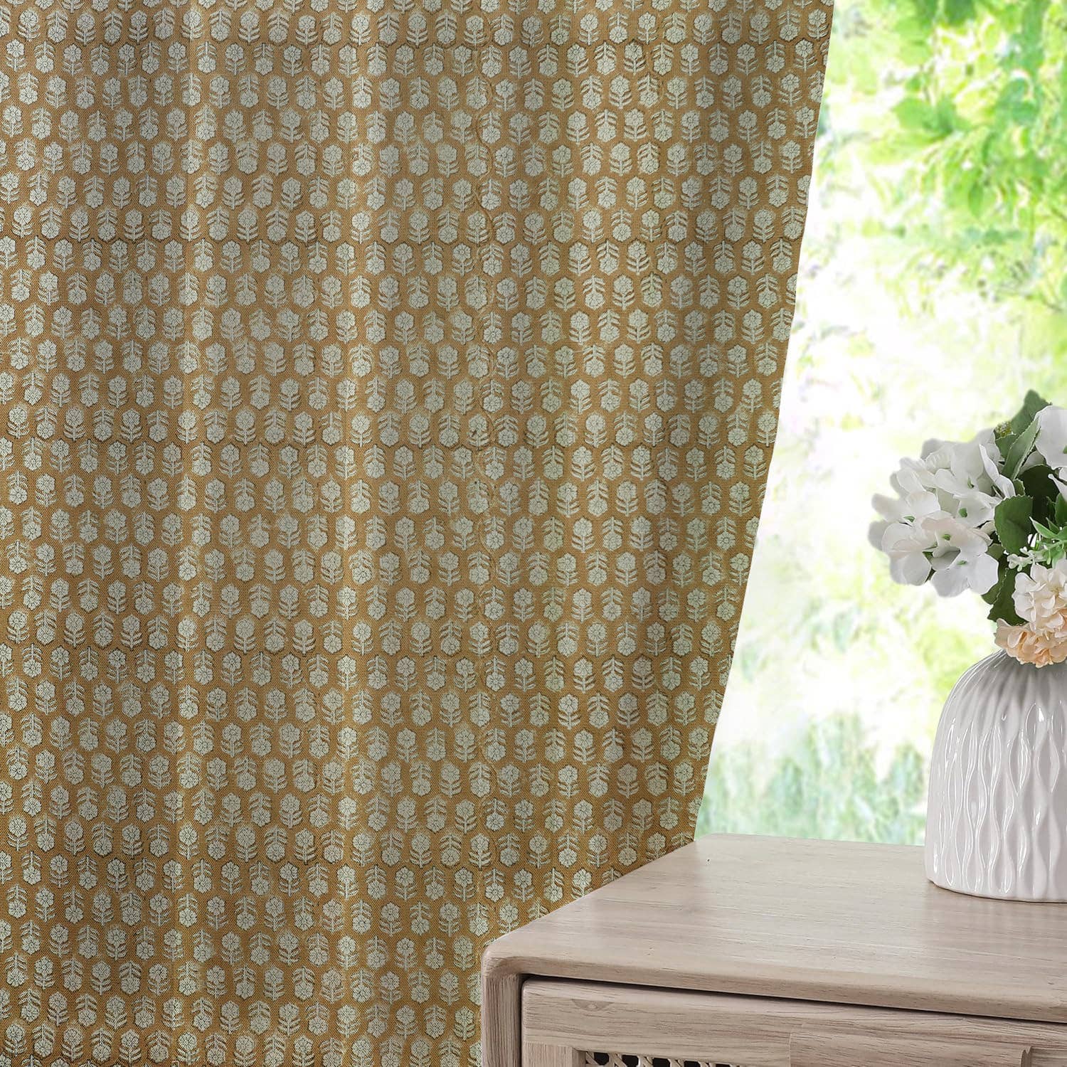 Fabdivine - Wholesale Curtain - Decorative Block Thick Linen Pleated Curtain- Tulsi Buti2