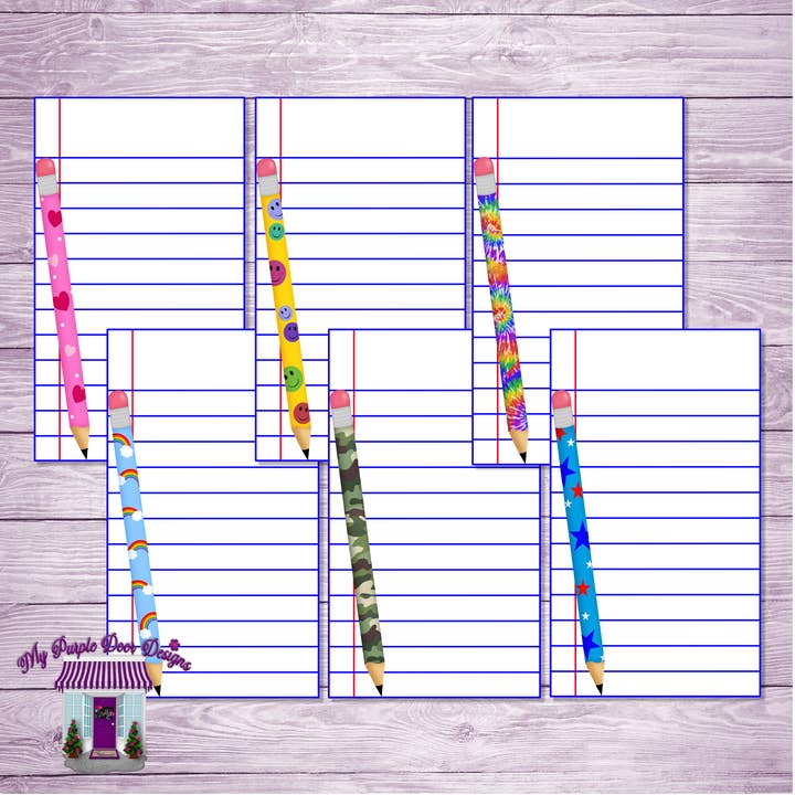 Fun Pencil Designs Lined 5"x8" Notepad - Can Be Personalized for wholesale by My Purple Door Designs