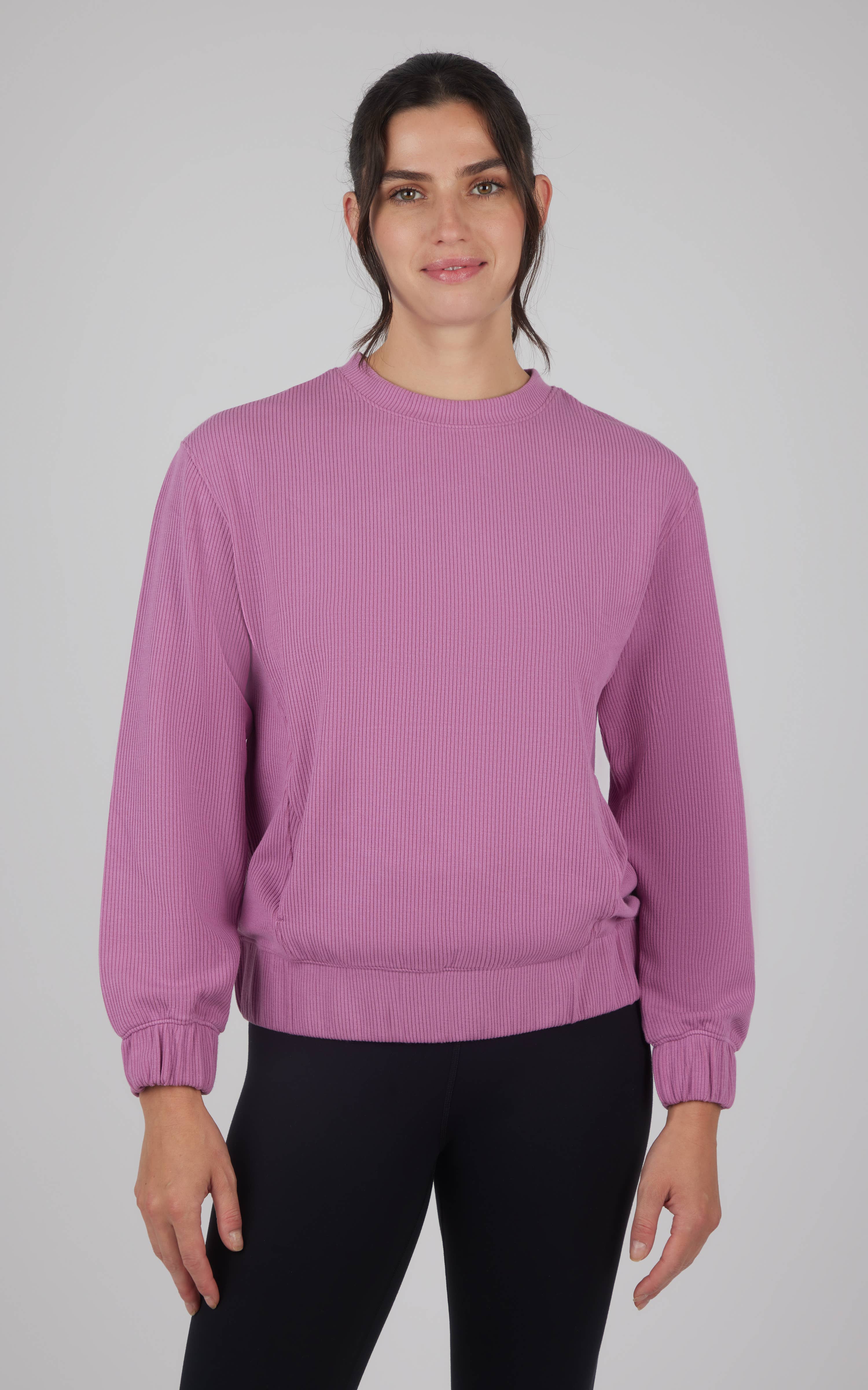90 Degree by Reflex & Yogalicious - Wholesale Sweatshirt - Women's - Women's Scuba Rib Crew Neck Pullover with Pockets5