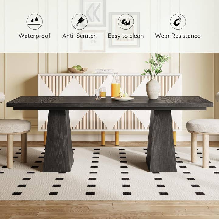 Wooden Dining Table for 6 with Heavy Duty Legs Black for wholesale on Faire6