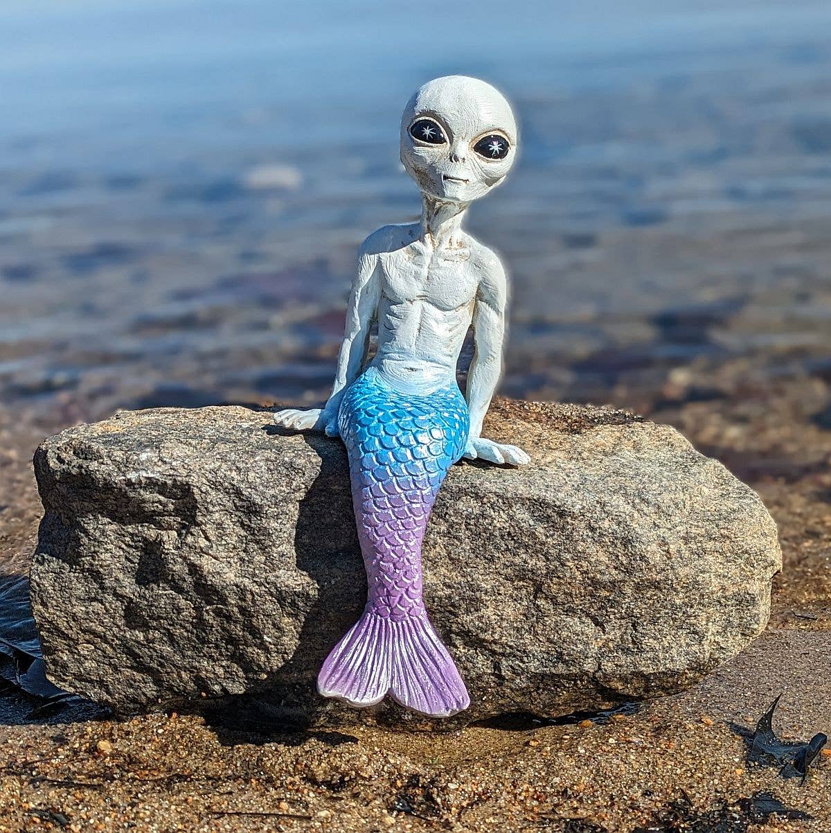 John Bernard & Company - Wholesale Decorative Figurine - Mermalien Dude 10 inch Tall Merman Alien Statue Shelf Sitter10