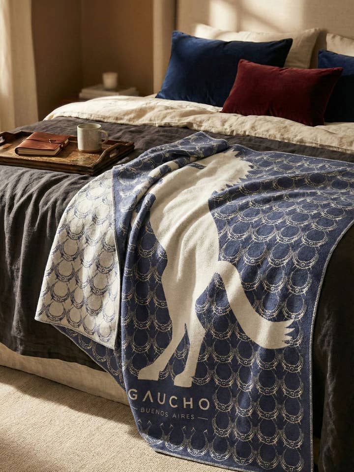 Couverture Iconic Stallion en bleu marine pour la vente par Gaucho - Buenos Aires