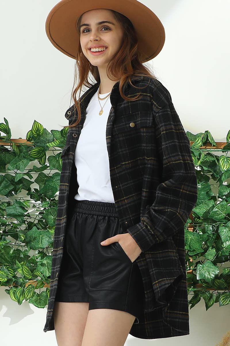 NINEXIS - Vente Veste-chemise – femme - CWOJA406_VESTE À CARREAUX EN FLANELLE SANS POCHE LATÉRALE0