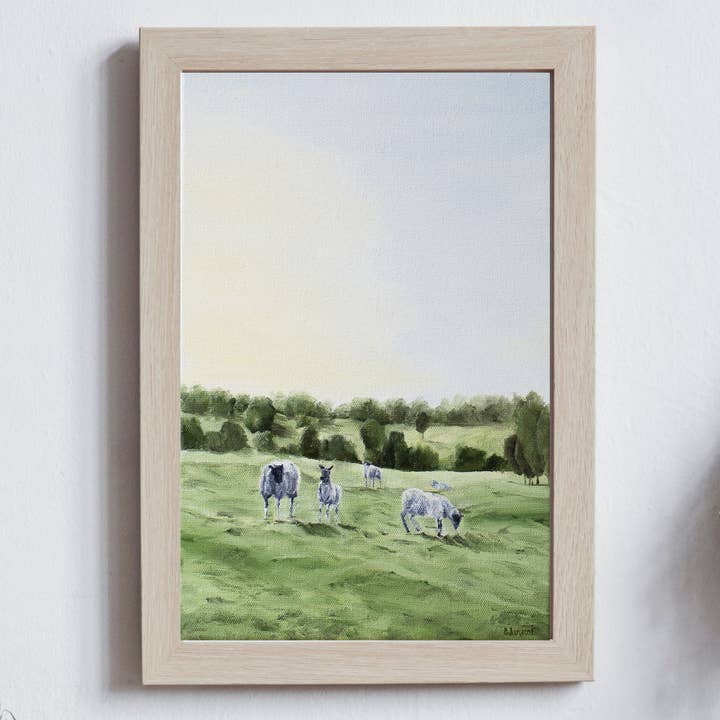 Kunstdruck „March Morning“, Motiv „Misty Landscape“, mit Schafmotiv und Wanddeko für den Großhandel von Coleman Senecal Art