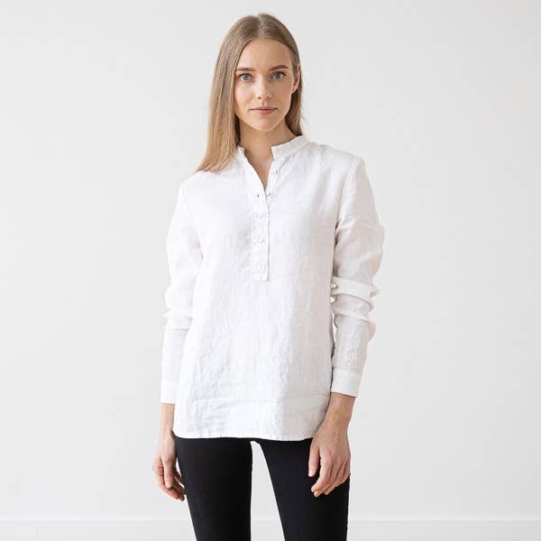 Washed Linen Shirt White Toby, Long Sleeves for wholesale by LinenMe