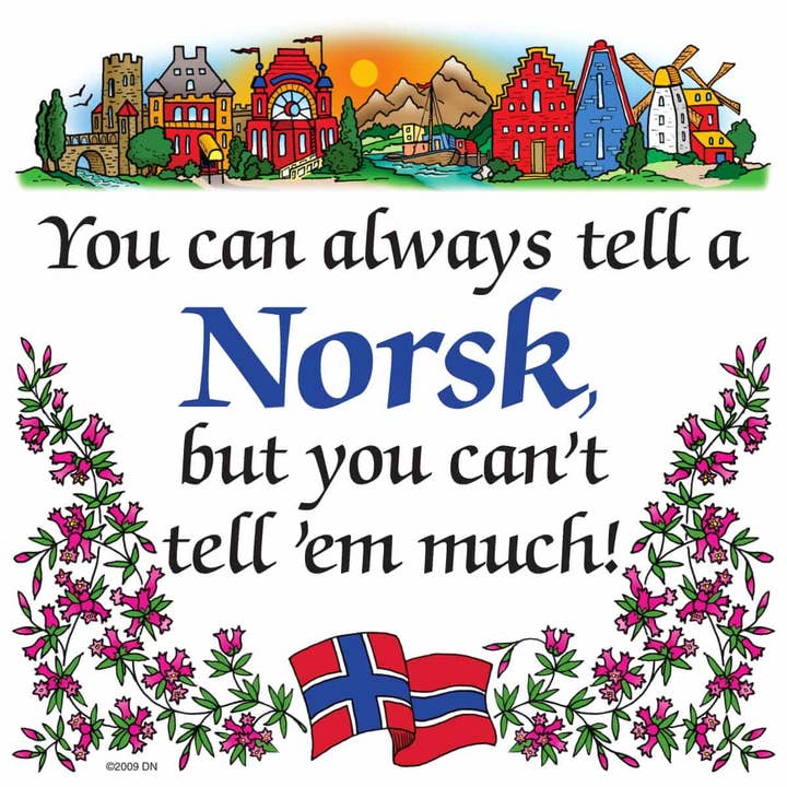 Norwegian Gift Magnet Tile Tell A Norsk for wholesale by European Heritage Gifts