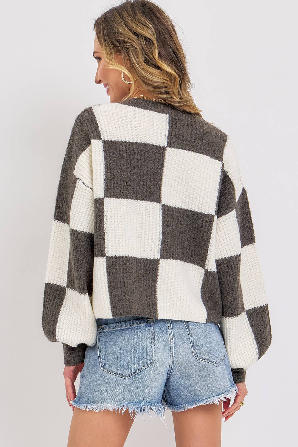 Sweet Lovely by Jen - Wholesale Knit Sweater - Women's - CASUAL SOFT COZY  RELAXED FIT CHECKER KNIT SWEATER6