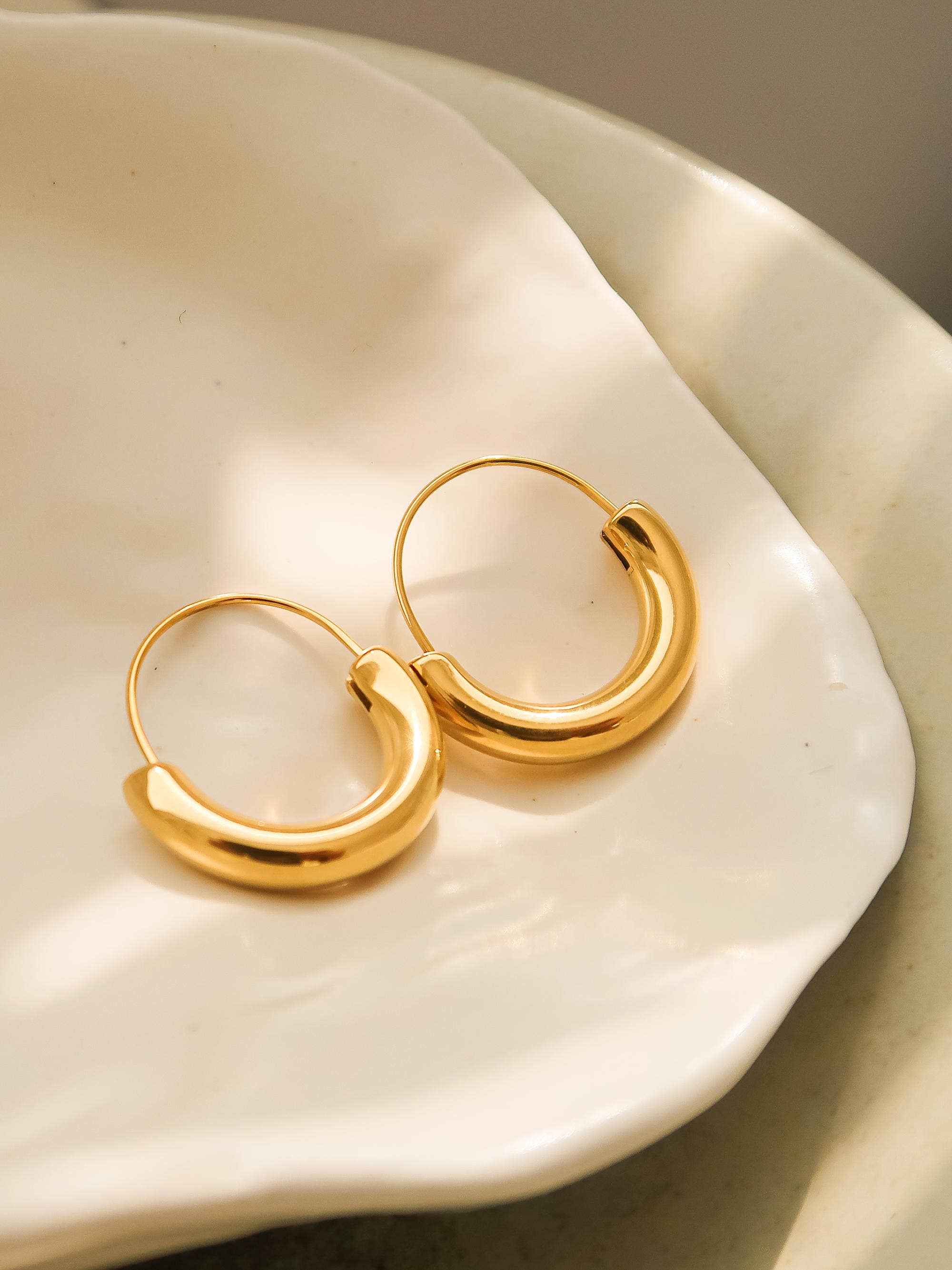 Yellow Gold Mackenzie 18K Non-Tarnish U-Shape Hoop Earring for wholesale on Faire