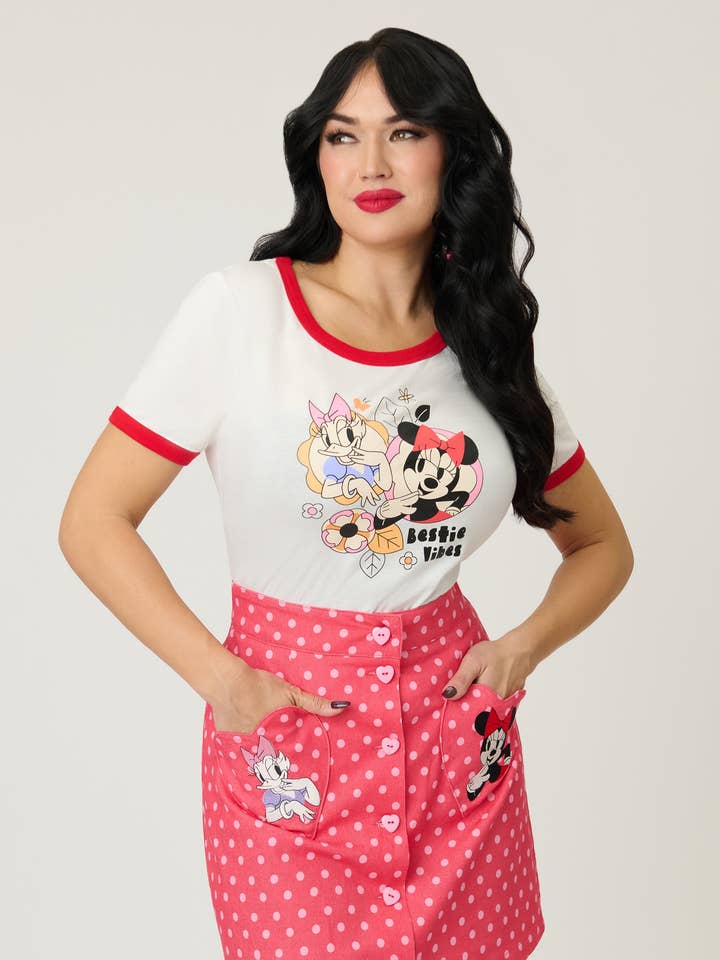 Disney Mickey & Friends Collection by Unique Vintage Bestie Vibes Unisex Ringer Graphic Tee for wholesale by Unique Vintage