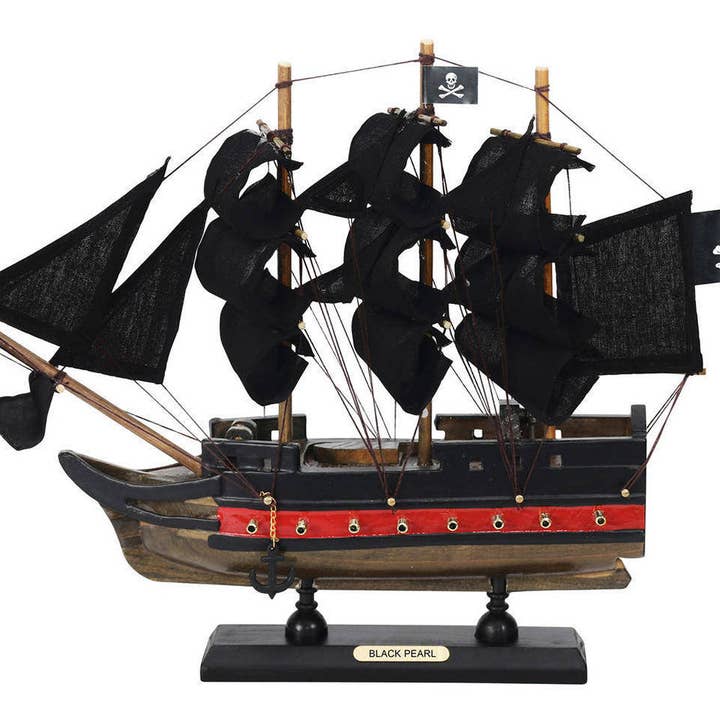 Hampton Nautical – wholesale Dekorativt bordsobjekt – Svart pärla med svarta segel Piratskepp