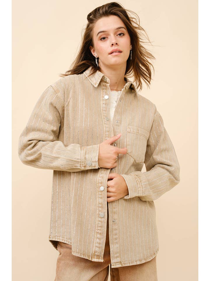 Blue B - Wholesale Denim Jacket - Women's - 22262J - High Luxury Embellished Sparkle Stone Stripe Jacket14