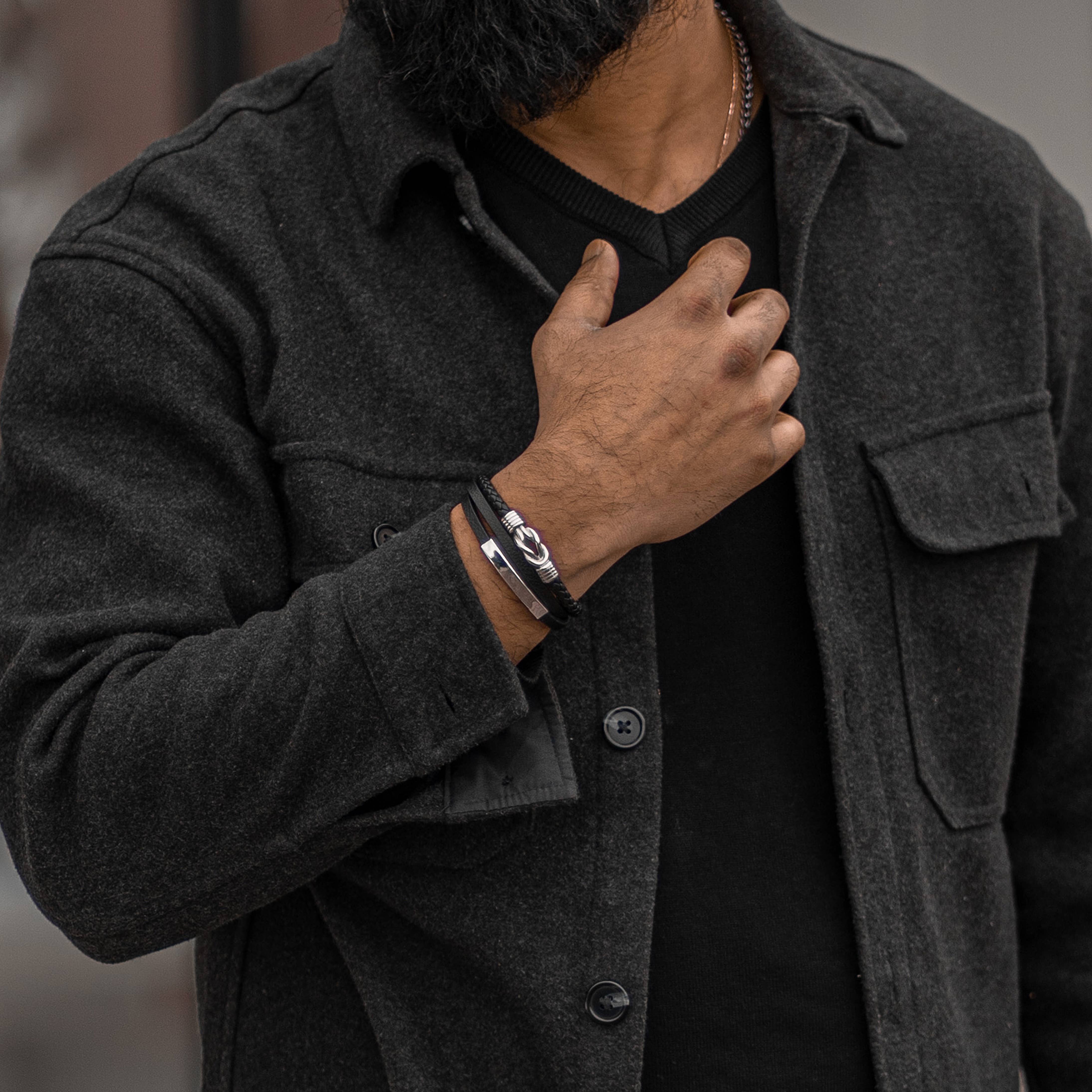 SERASAR - Wholesale Geweven/gevlochten armbanden - „Proud” leren armband - zilver - B0403