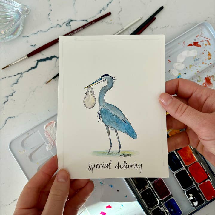 Stem and Soul - Wholesale Baby Card - Special Delivery Blue Heron New Baby Card1
