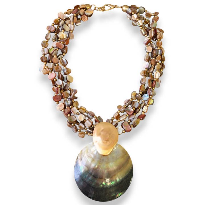 Mother of Pearl Shell Necklace | Handmade Statement Jewelry for wholesale by Bijoux Envie Statement Jewelry