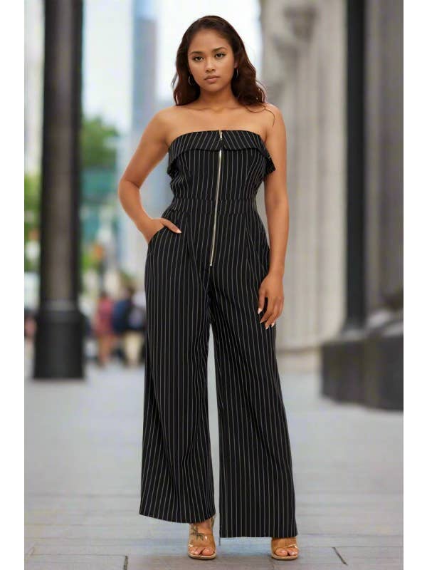 J2 FASHION - Wholesale Jumpsuit - Women's - Stripe Off Shoulder Jumpsuits