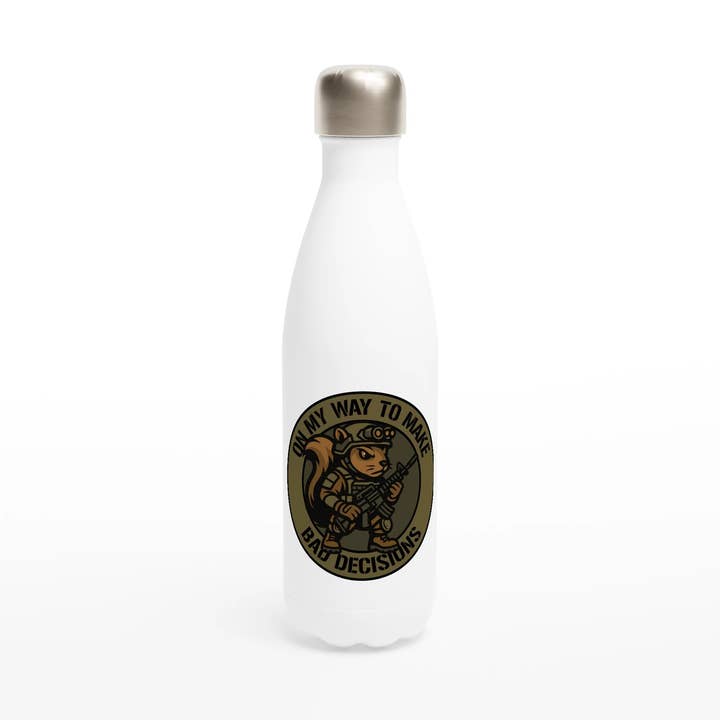 Borraccia in acciaio inossidabile bianca da 17oz "Bad Decisions" per la vendita all'ingrosso da parte di Firestorm Prepper Coffee