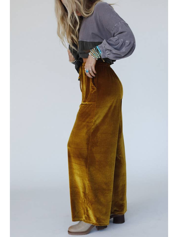 Three Bird Nest - Wholesale Pants - Women's - Relaxing Robin Velvet Wide Leg Pant - Marigold