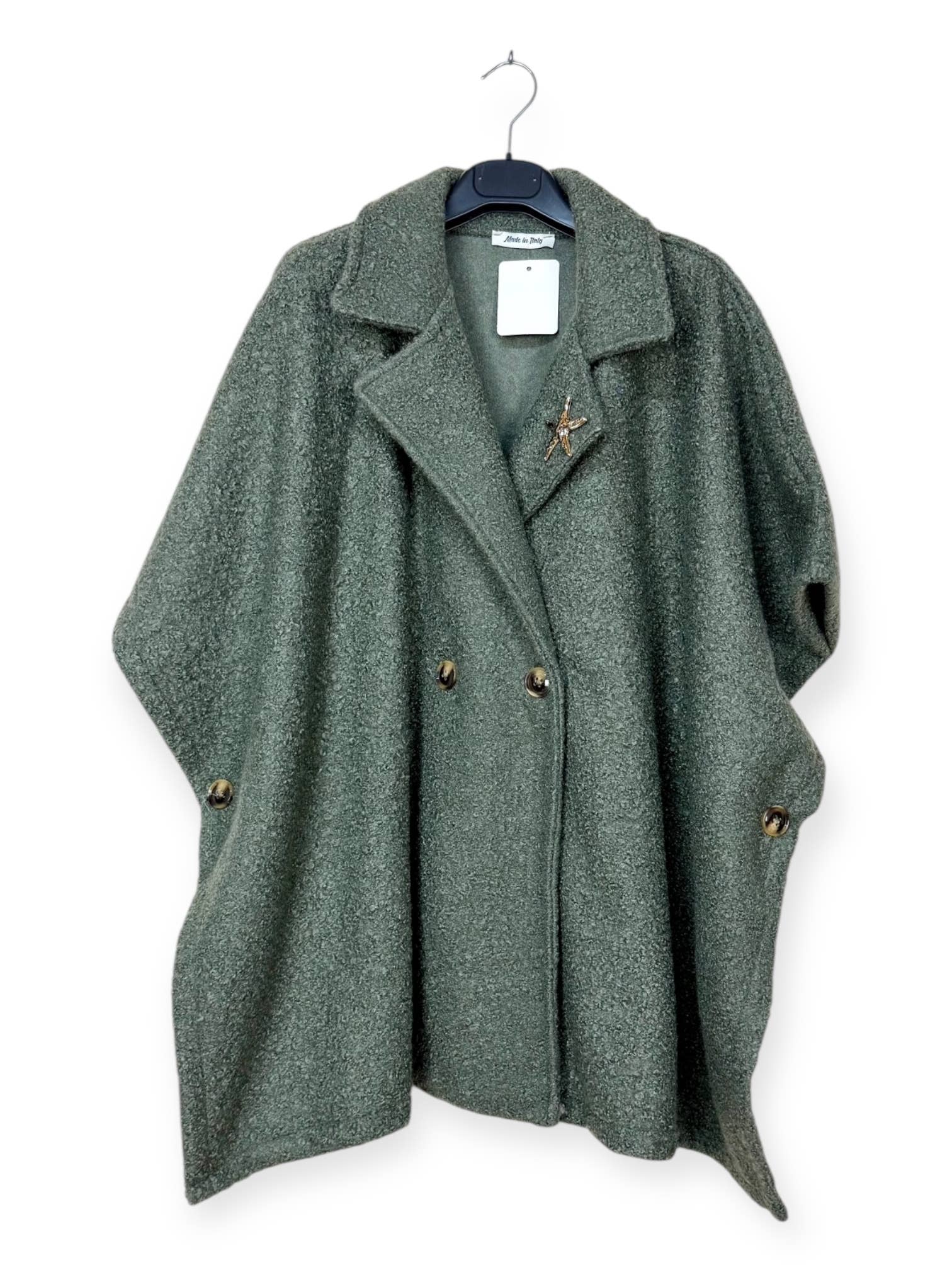 Lucky Nana - Wholesale Coat - Women's - AH 25101 - Double-Breasted Poncho Coat with Brooch8