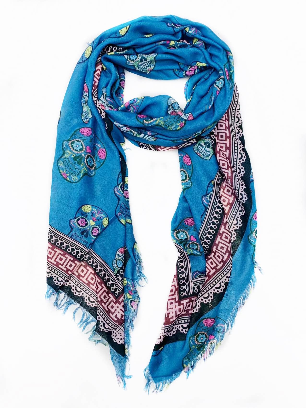 JC Sunny Fashion - Wholesale Scarf - Women's - 02106601 Oversize Blue Sugar Skull Shawl/Scarf0