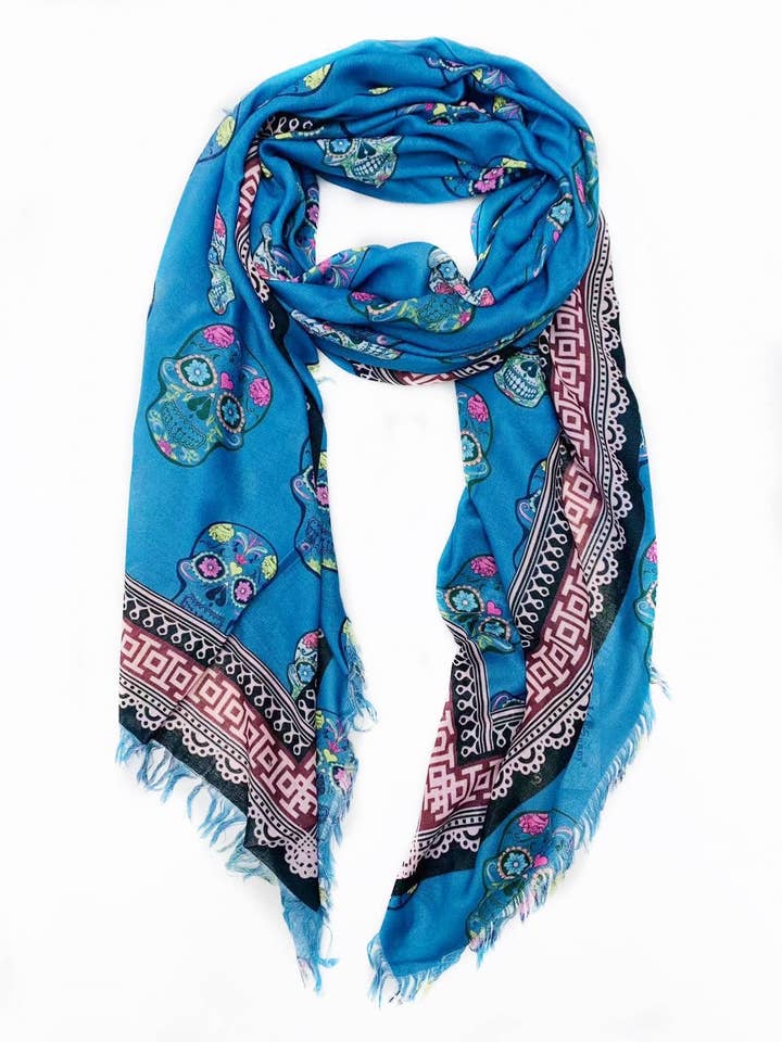 02106601 Oversize Blå Sukkerkranium Sjælevarmer/Tørklæde for engroshandel hos JC Sunny Fashion