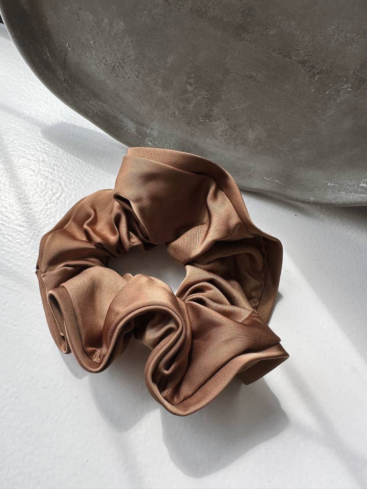 Light Brown Pleated Scrunchie for wholesale by ByAmerjit