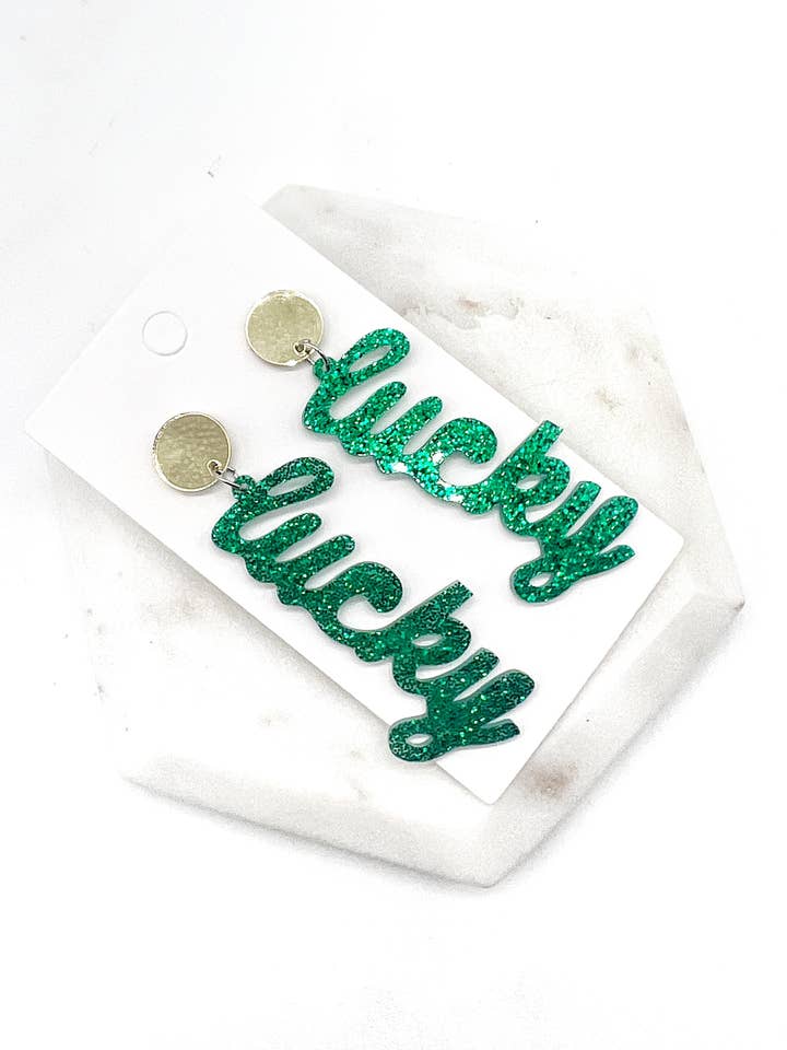 Lucky Acrylic Glitter Earrings St Patricks Day Irish for wholesale by Baubles by B