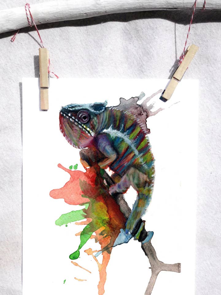 Reptile Panther Chameleon art print for wholesale by Lindsey Munson