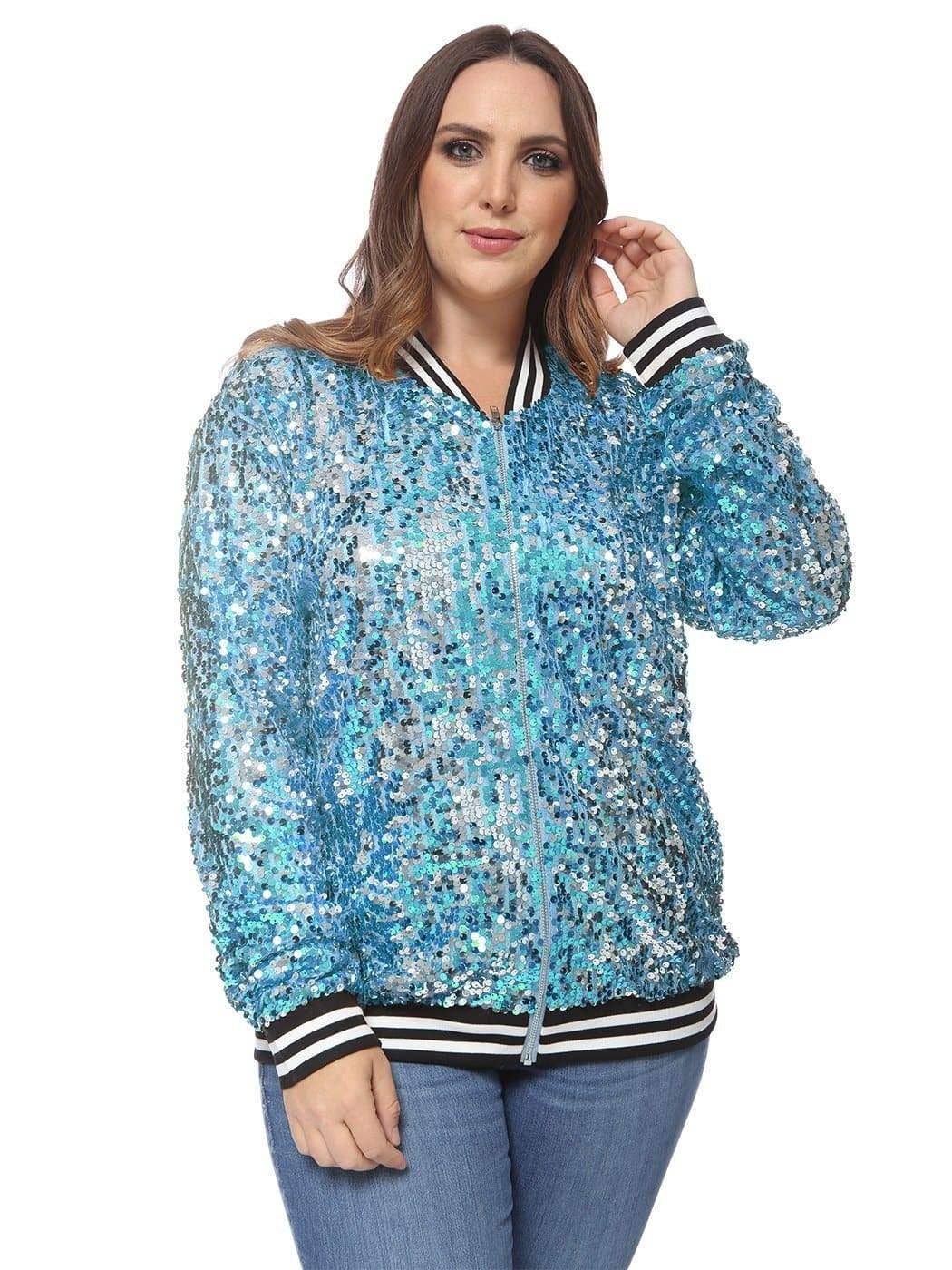 Anna Kaci Wholesale - Wholesale Bomber Jacket - Women's - Plus Size Sequin Bomber Jacket18