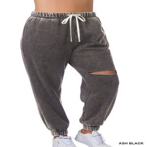 Zenana Plus Size Mineral Wash Jogging Sweatpants With Pockets