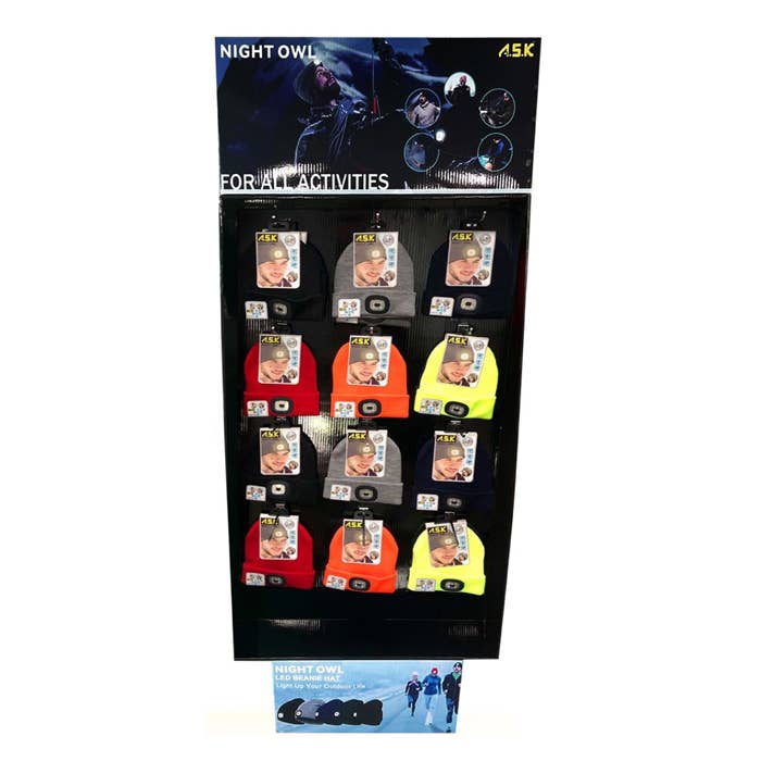 K & S WHOLESALE INC - Wholesale Beanie – Unisex - A.S.K Beanie Hat with LED Light 96 CT Floor Display5