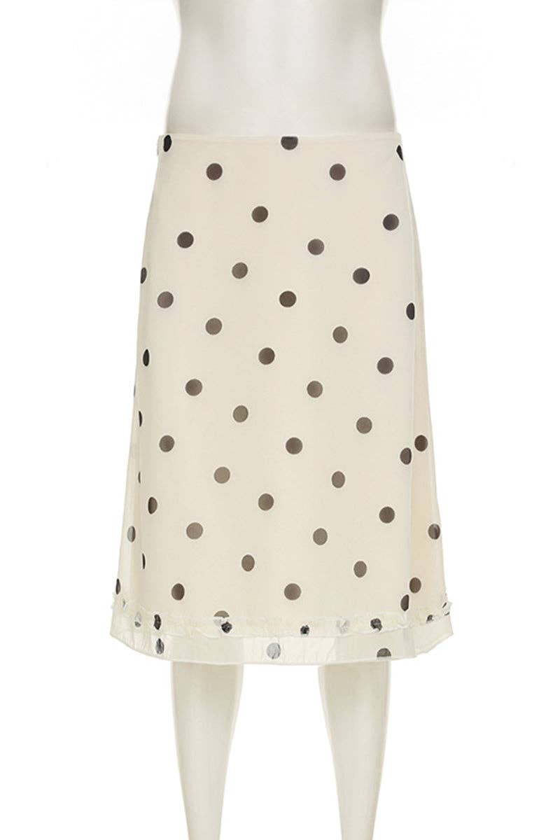 BEIGE Polka Dot Midi Skirt for wholesale on Faire4