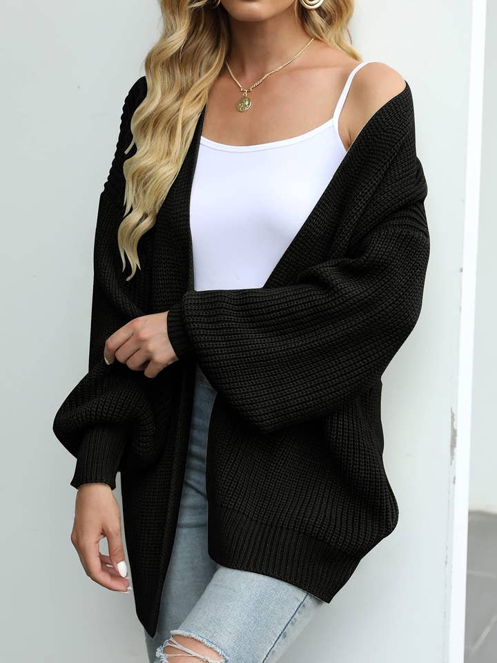 Rosa Clothing - Wholesale Cardigan - Women's - Balloon-Sleeved Chunky Needle Cardigan3