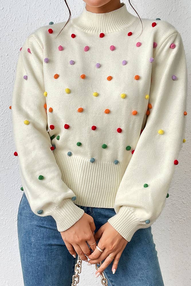 UNISHE - Wholesale Knit Sweater - Women's - Colorful Pom Knit Puff Sweater MY006912