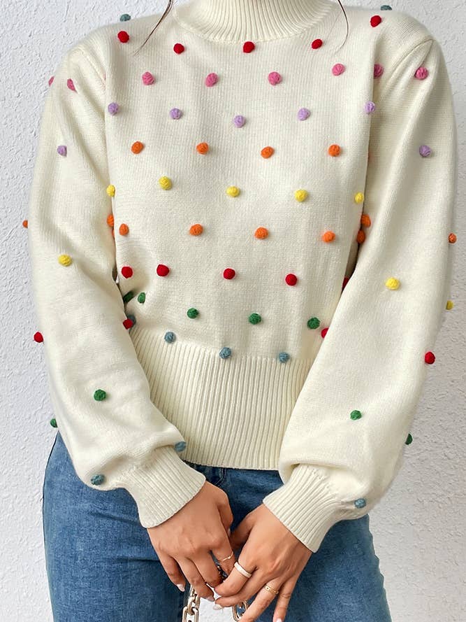 UNISHE - Wholesale Knit Sweater - Women's - Colorful Pom Knit Puff Sweater MY006912