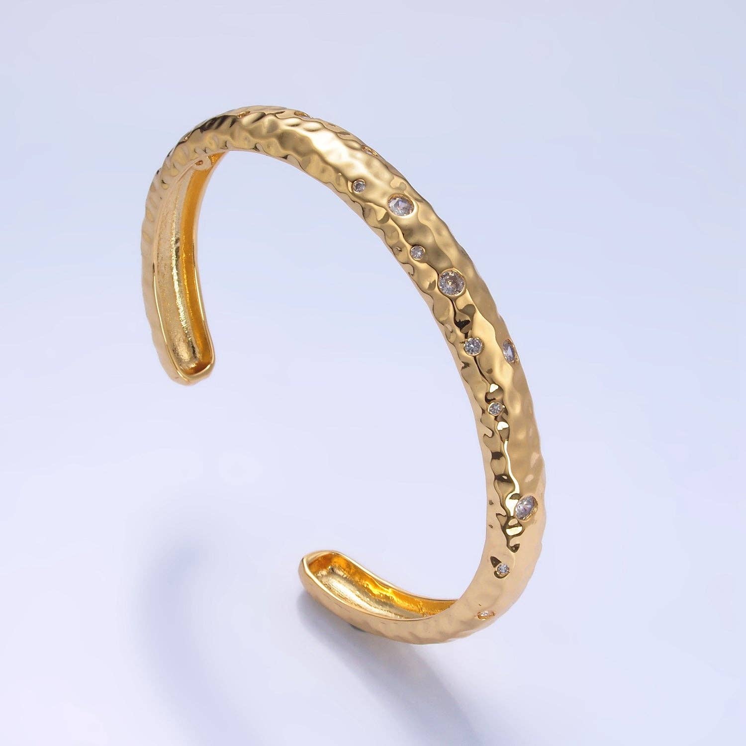 Aim Eternal - Wholesale Cuff bracelet - 24K Gold Filled CZ Dotted Hammered Cuff Bracelet | WA-2659