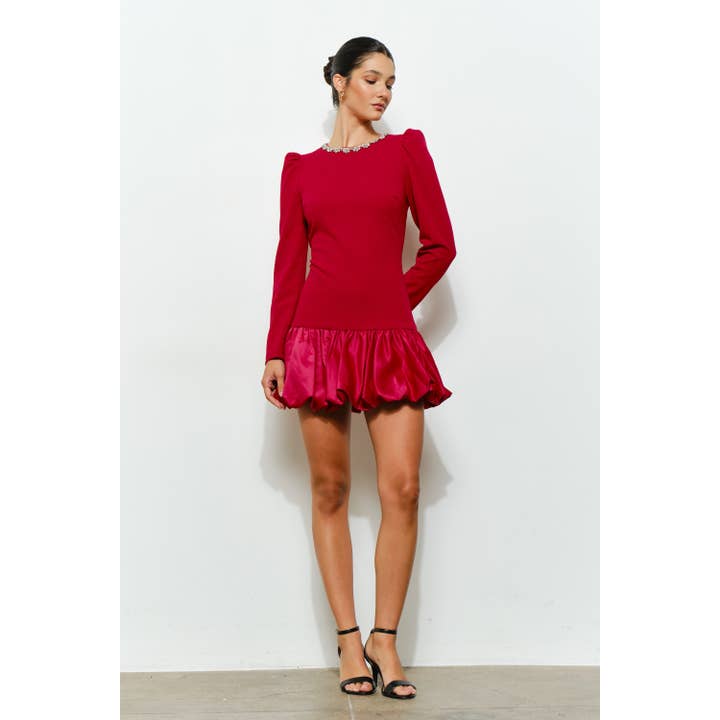 INA - Wholesale Dress - Women's - Jewel-Embellished Puff-Sleeve Bubble Mini Dress13