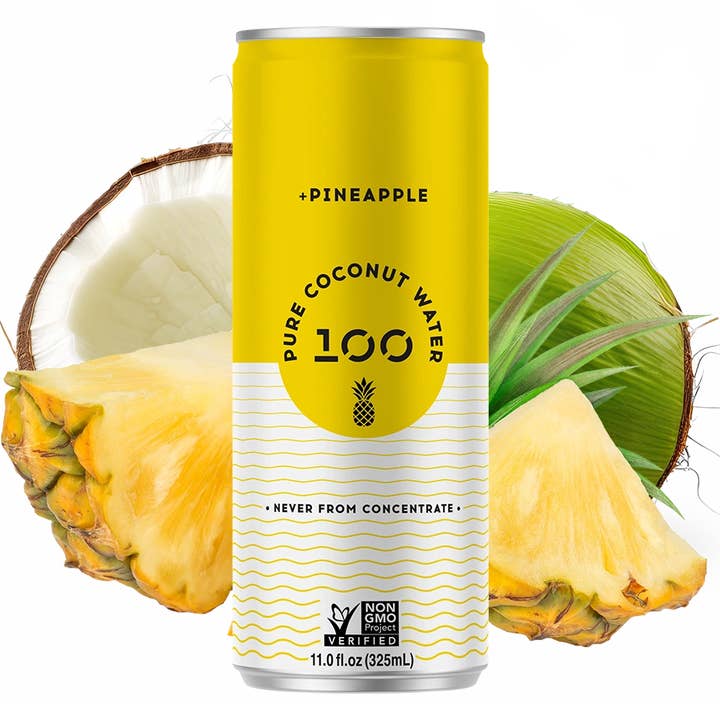 100 Coconuts - Wholesale Flavored/Infused Water (Non-Carbonated) - PURE COCONUT WATER + PINEAPPLE - 12 Pack