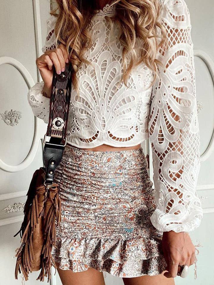 Crochet Long Sleeve Crop Top for wholesale by EmberLoom