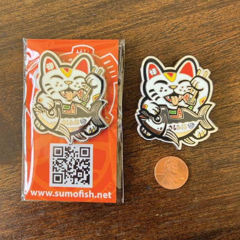 Sashimi Neko Enamel Pin for wholesale by Sumofish