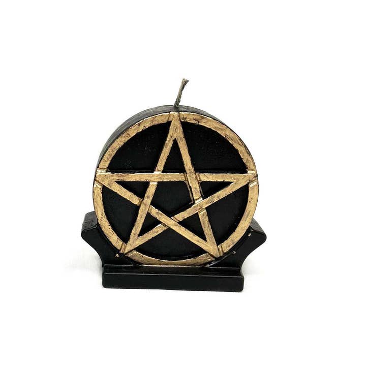 Candle Pentacle Black Gold (5" approx) for wholesale by Vrinda