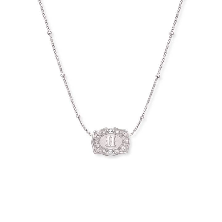 SpurWest Ultra Mini Belt Buckle Necklace (Initial) - Silver for wholesale on Faire10