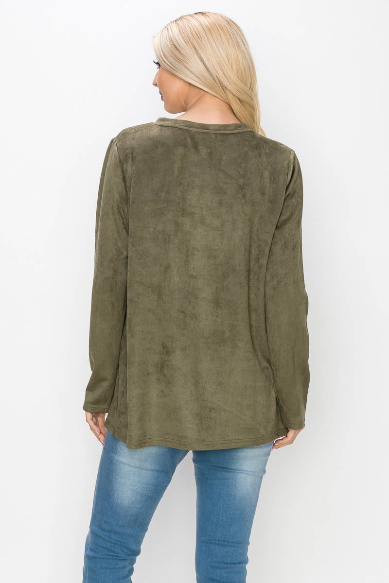 Joh Apparel - Wholesale Blouse - Women's - Aldis Stretch Suede Stitched Top18
