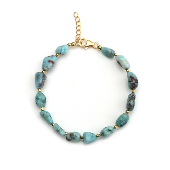 Larimar Gemstone Adjustable Beaded Silver Bracelet Charm 7" for wholesale by Fine Facets