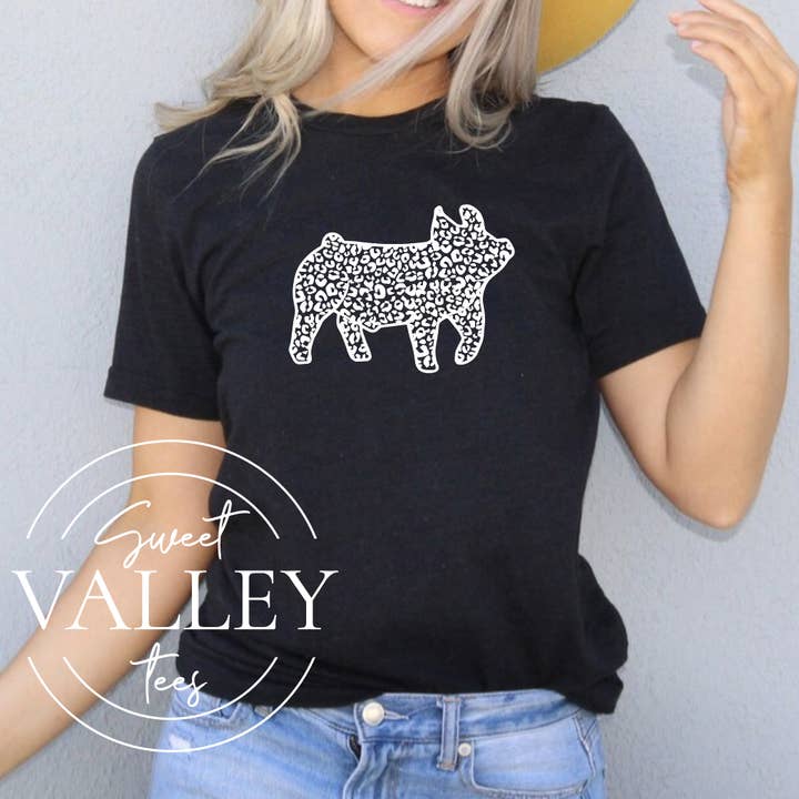 Leopard Pig - Heather Black Tee for wholesale by Sweet Valley Tees